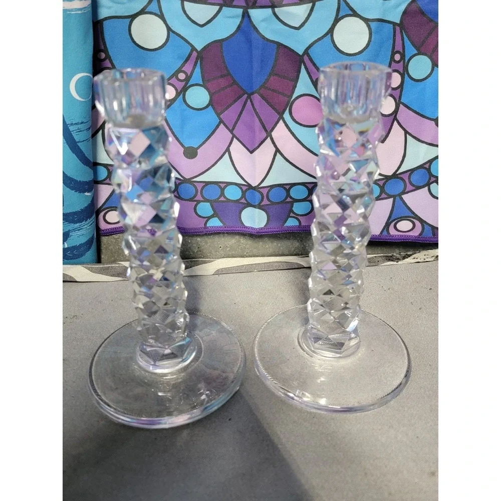 Vintage Cristal D Arques France Crystal‎ Candlesticks Pair 8 Inch Signed